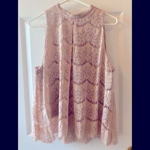 NWT dusty rose high neck lace top